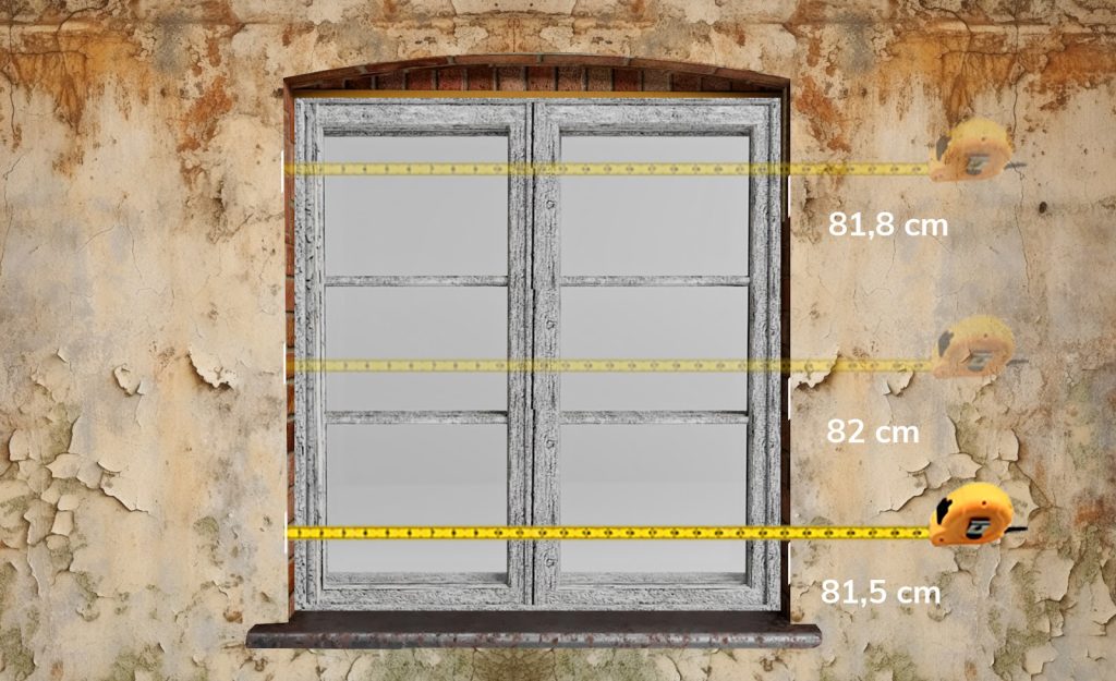 
Rys. 21 Pomiar szerokości otworu okiennego od zewnątrz budynku w 3 miejscach 
